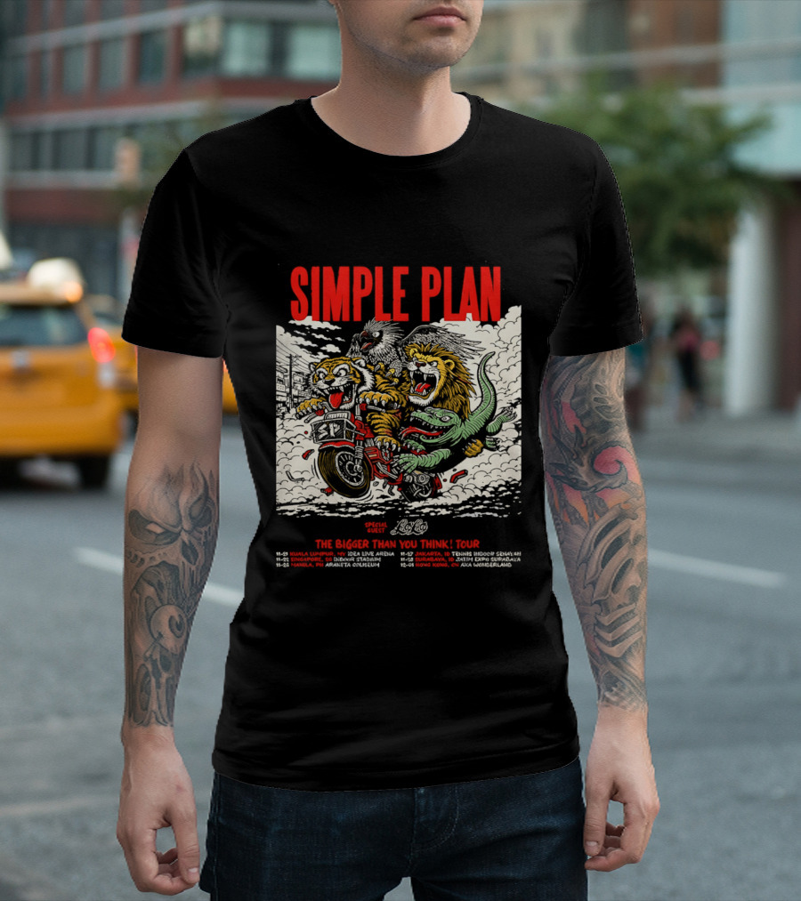 Simple Plan 2024 The Bigger Than You Think Tour Dates Lion And Monster Motocross T-Shirt