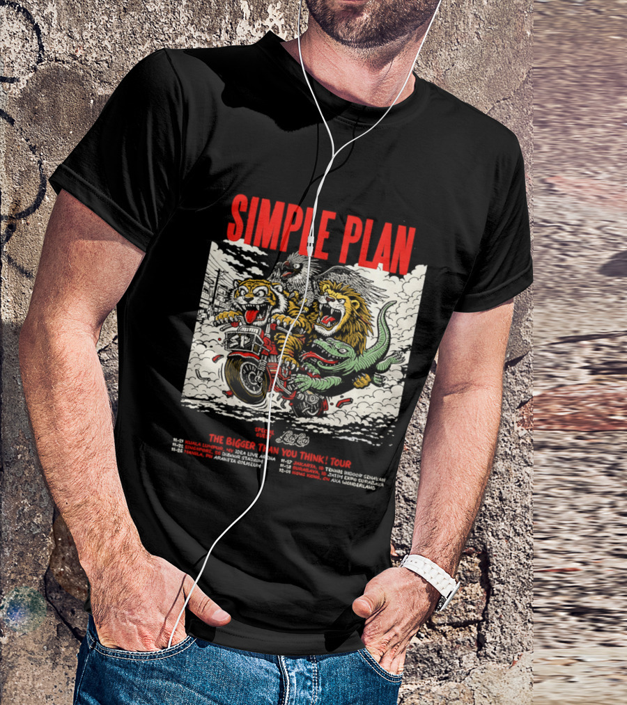 Simple Plan 2024 The Bigger Than You Think Tour Dates Lion And Monster Motocross T-Shirt