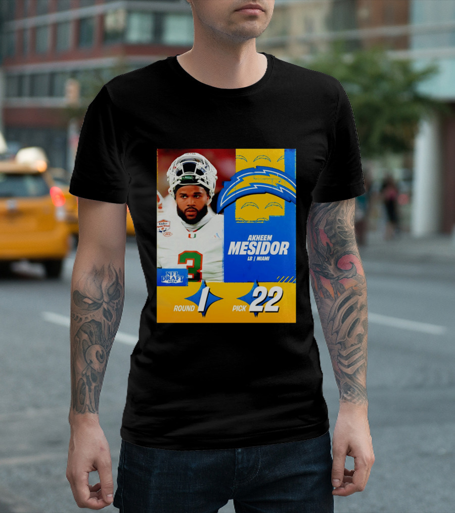NFL Draft 2026 Los Angeles Chargers Akheem Mesidor Round 1 Pick 22 T-Shirt