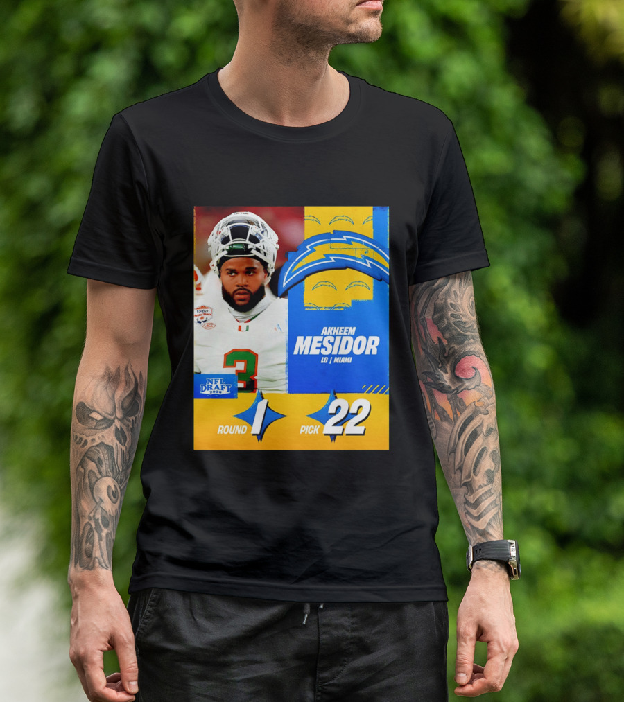 NFL Draft 2026 Los Angeles Chargers Akheem Mesidor Round 1 Pick 22 T-Shirt
