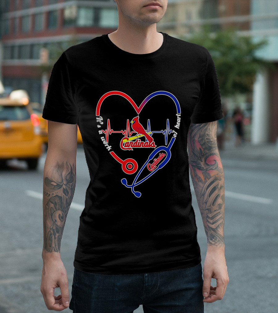 St. Louis Cardinals Heartbeat Stethoscope It's A Work Of Heart 2026 T-Shirt