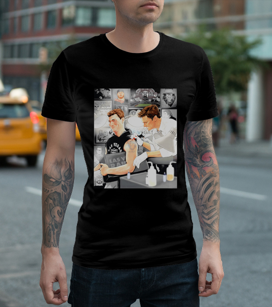 Las Vegas Raiders Fernando Mendoza Tom Brady Tattoo Moment With Raiders Art And Iconic Characters T-Shirt