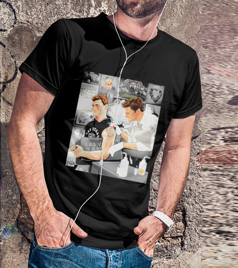 Las Vegas Raiders Fernando Mendoza Tom Brady Tattoo Moment With Raiders Art And Iconic Characters T-Shirt