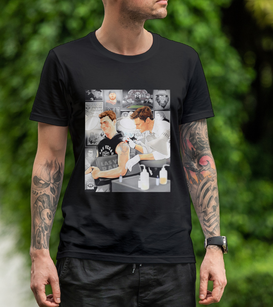 Las Vegas Raiders Fernando Mendoza Tom Brady Tattoo Moment With Raiders Art And Iconic Characters T-Shirt