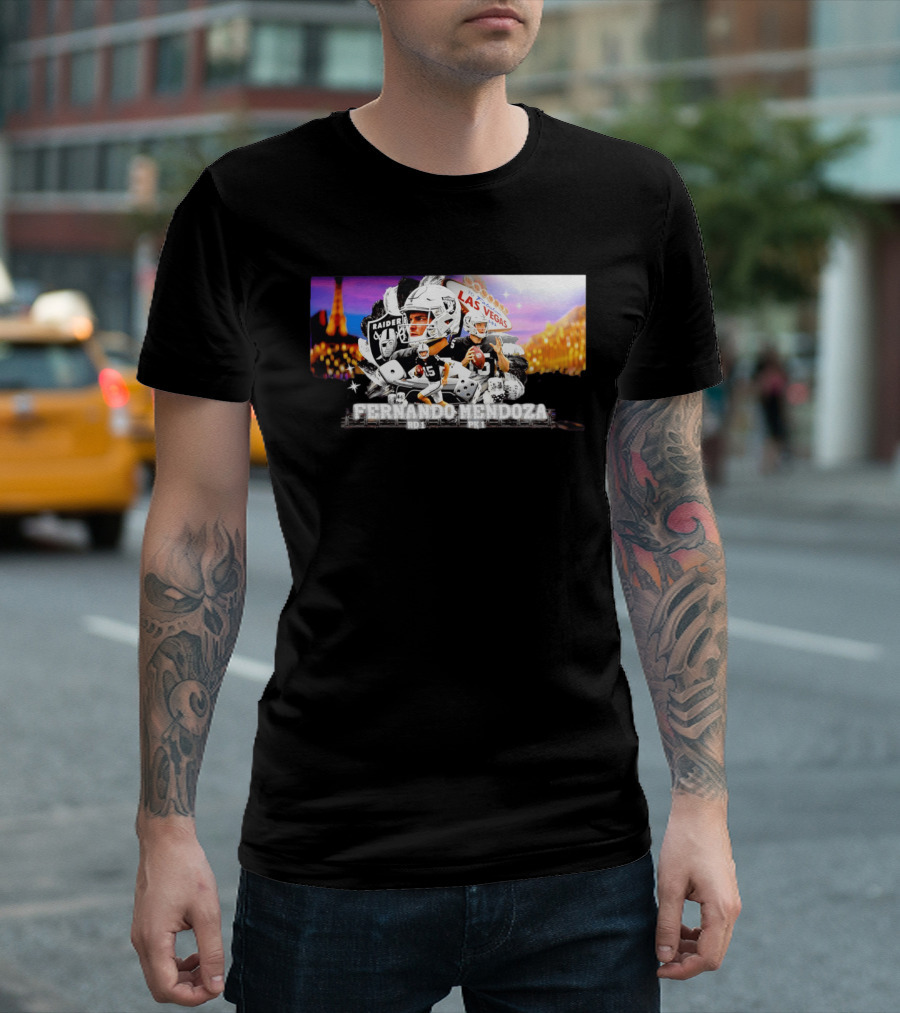 Fernando Mendoza Raiders Las Vegas Lights Casino Dice Football Draft T-Shirt