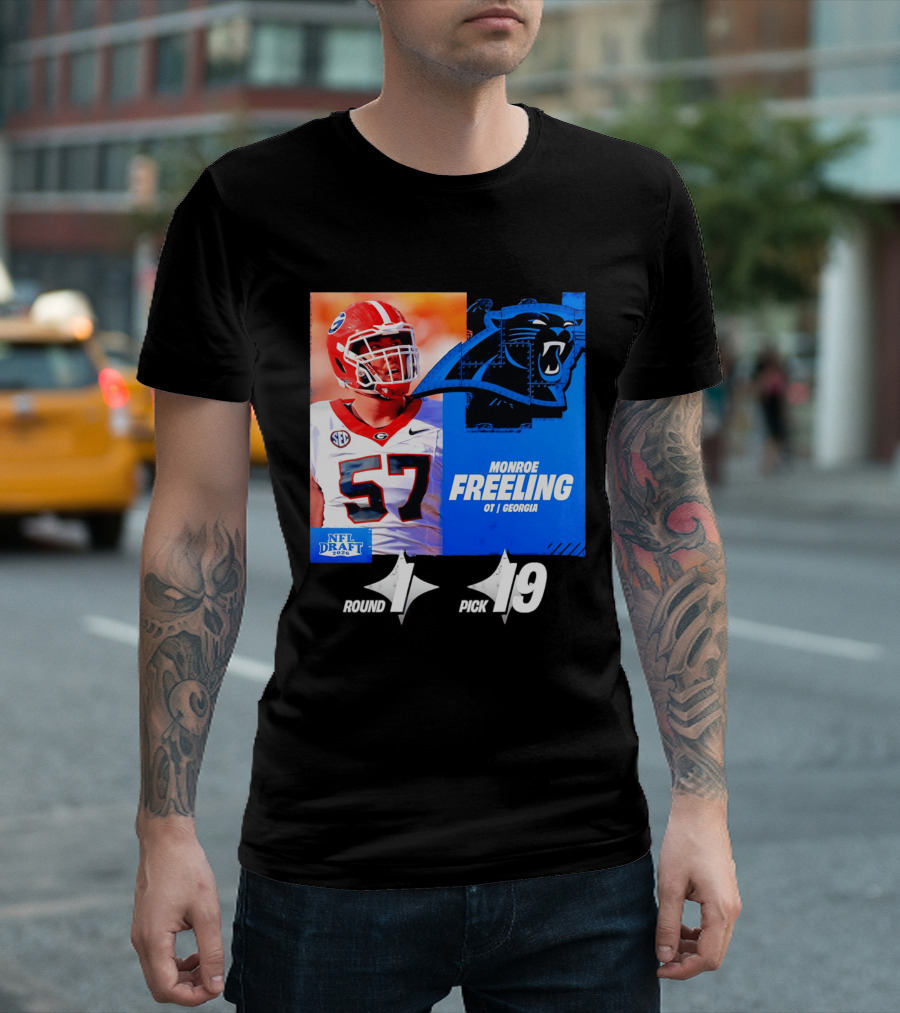 Monroe Freeling Georgia OT Round 1 Pick 19 Carolina Panthers 2026 NFL Draft T-Shirt