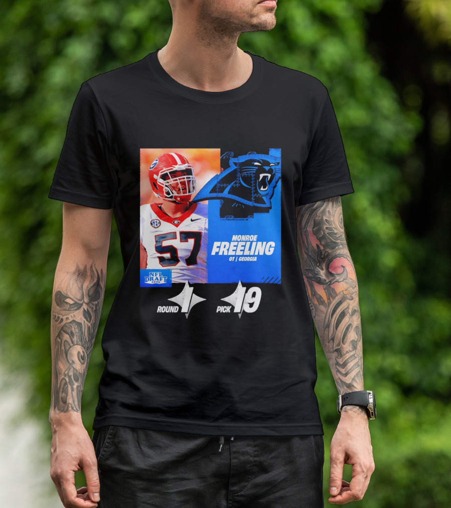Monroe Freeling Georgia OT Round 1 Pick 19 Carolina Panthers 2026 NFL Draft T-Shirt