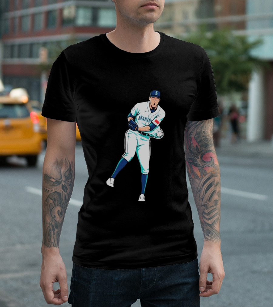 Mariners Gogan Gilbert Baseball Pitcher Action Scene T-Shirt