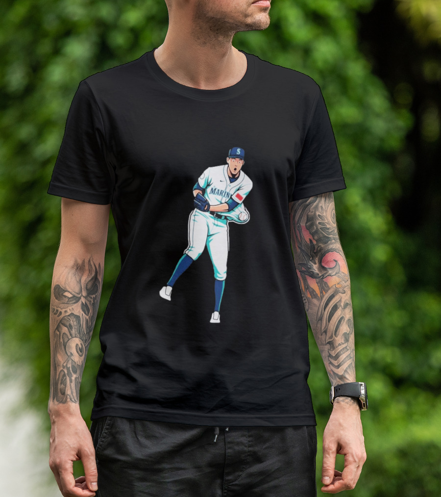 Mariners Gogan Gilbert Baseball Pitcher Action Scene T-Shirt