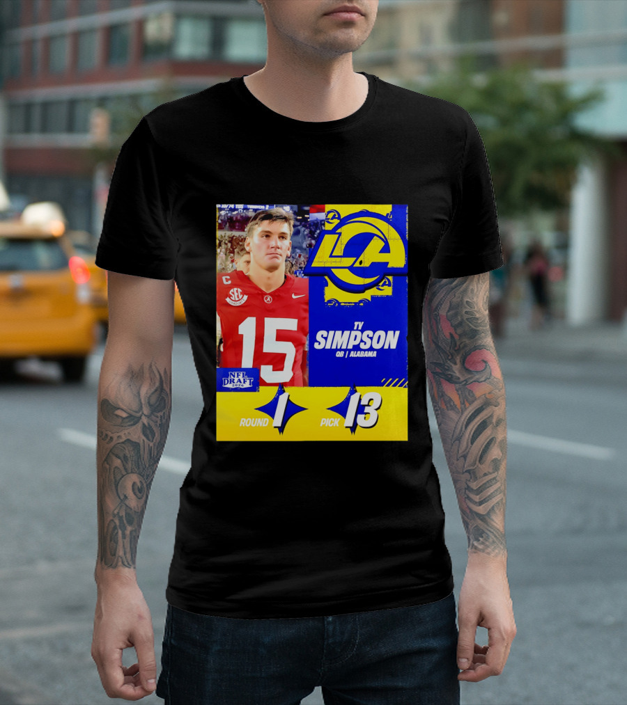 Ty Simpson Los Angeles Rams NFL Draft 2026 Round 1 Pick 13 Alabama T-Shirt