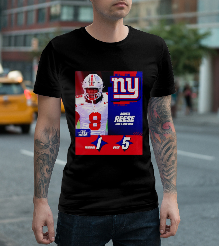 New York Giants NFL Draft 2026 Arvell Reese Ohio State Round 1 Pick 5 T-Shirt