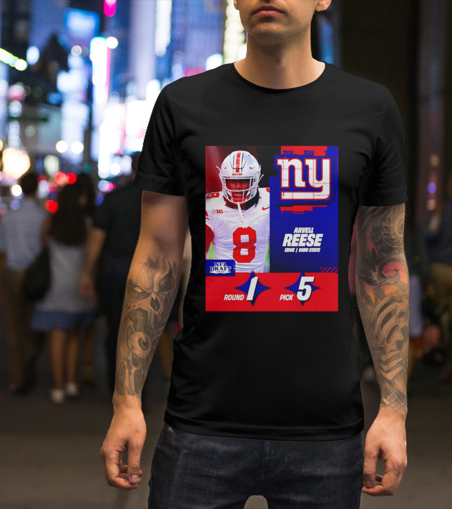 New York Giants NFL Draft 2026 Arvell Reese Ohio State Round 1 Pick 5 T-Shirt