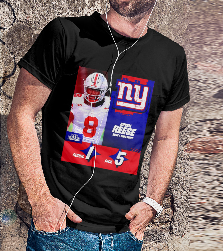 New York Giants NFL Draft 2026 Arvell Reese Ohio State Round 1 Pick 5 T-Shirt