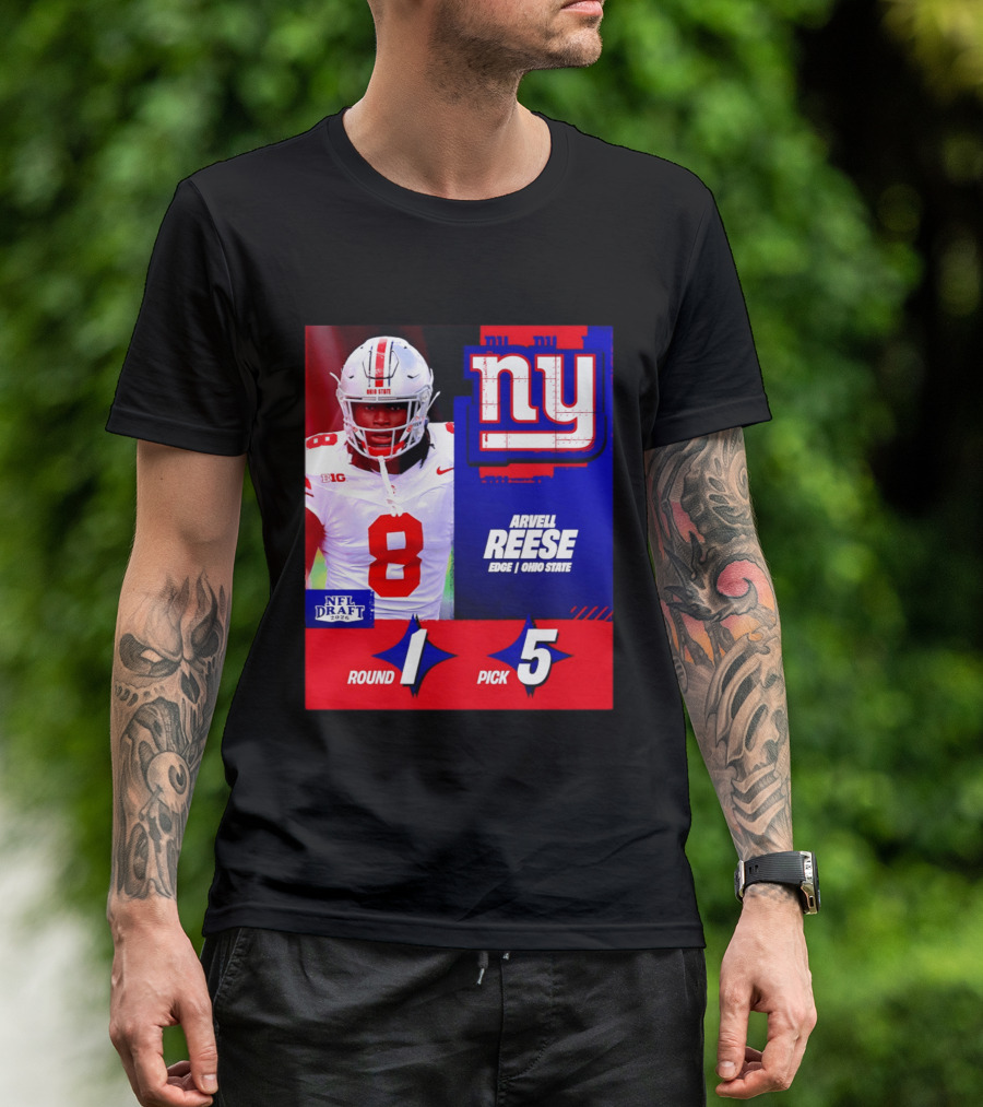 New York Giants NFL Draft 2026 Arvell Reese Ohio State Round 1 Pick 5 T-Shirt
