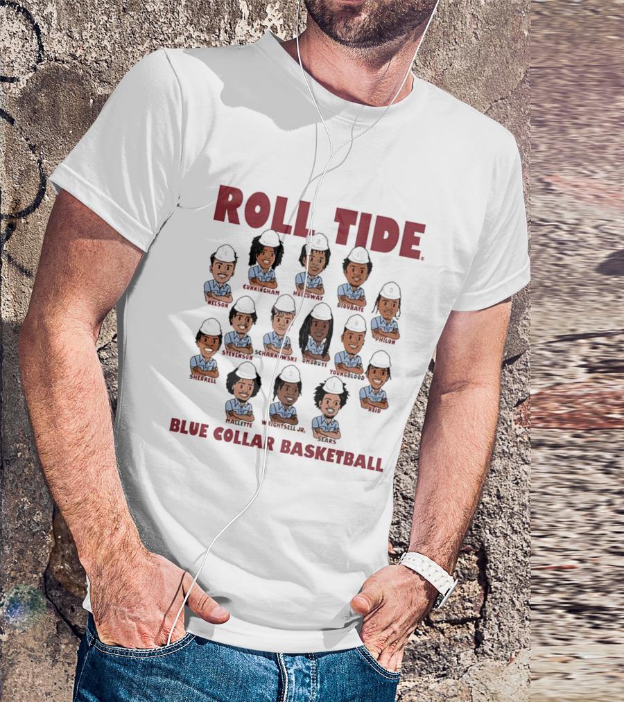 ROLL TIDE Alabama Blue Collar Basketball Team Caricature T-Shirt