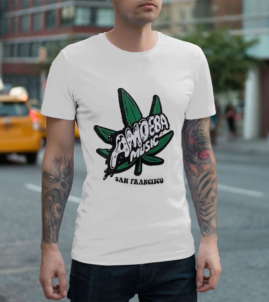 Amoeba Music San Francisco Cannabis Leaf Peace Through Music T-Shirt