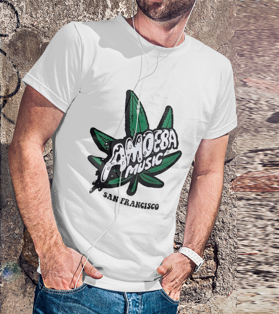 Amoeba Music San Francisco Cannabis Leaf Peace Through Music T-Shirt