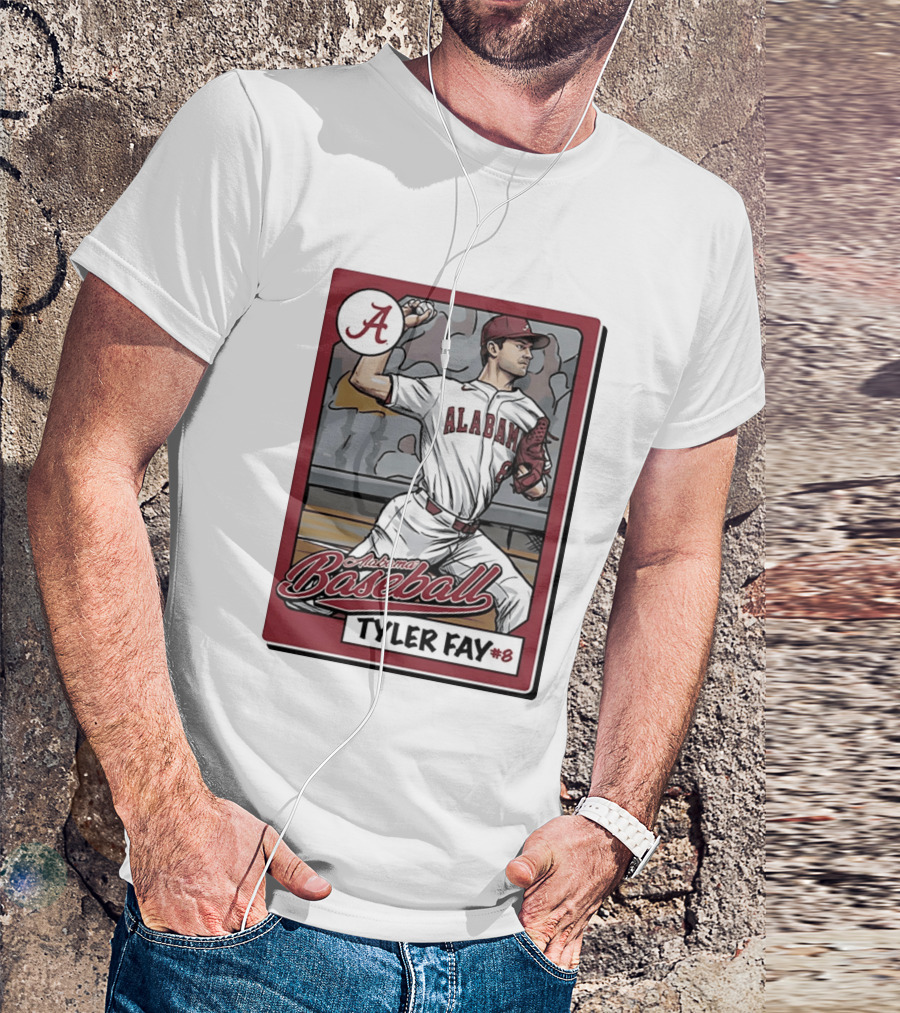 Alabama Crimson Tide Baseball Tyler Fay #8 Cartoon Card T-Shirt