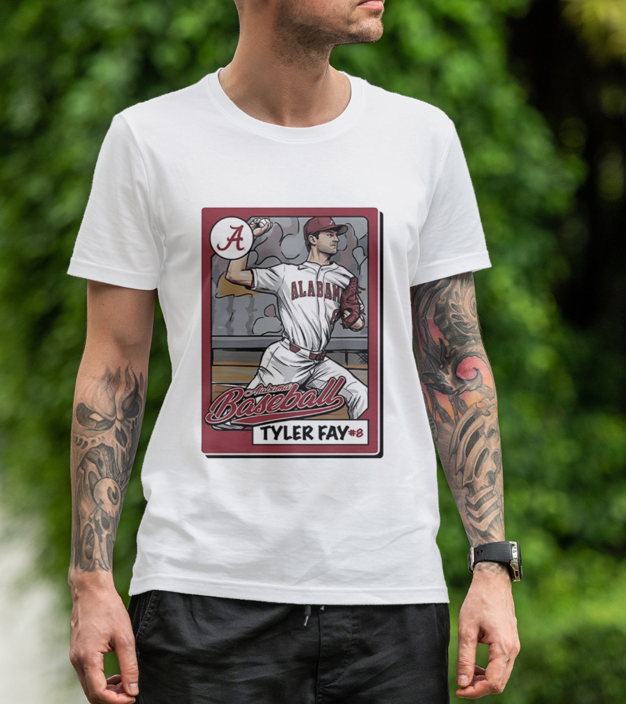 Alabama Crimson Tide Baseball Tyler Fay #8 Cartoon Card T-Shirt