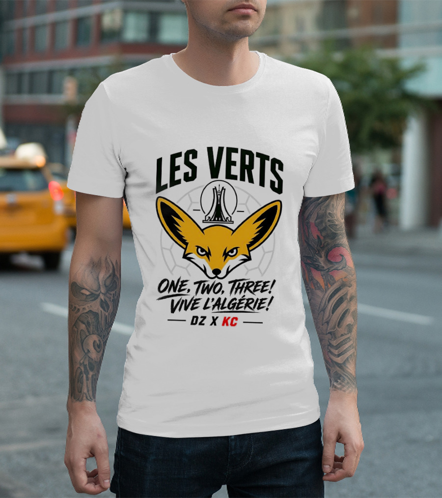 Les Verts One Two Three Vive L'Algérie DZ X KC Fennec Fox Soccer T-Shirt