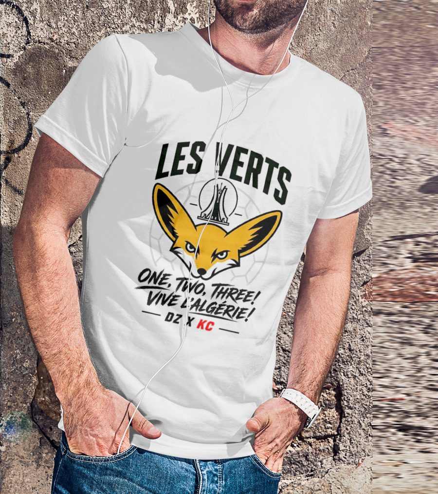 Les Verts One Two Three Vive L'Algérie DZ X KC Fennec Fox Soccer T-Shirt