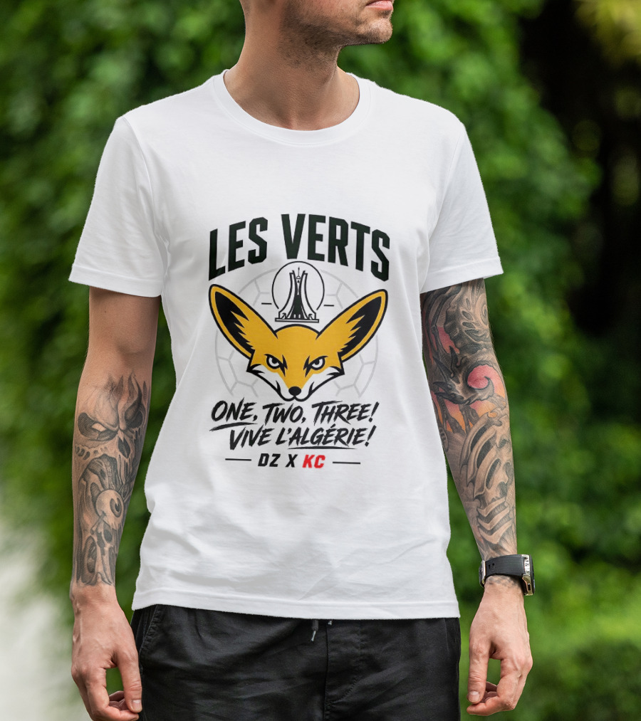 Les Verts One Two Three Vive L'Algérie DZ X KC Fennec Fox Soccer T-Shirt
