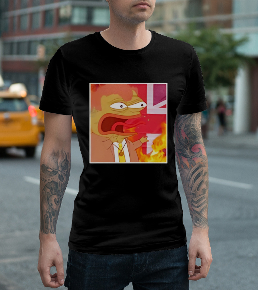 Frog Meme Flaming UK Flag Reaction T-Shirt