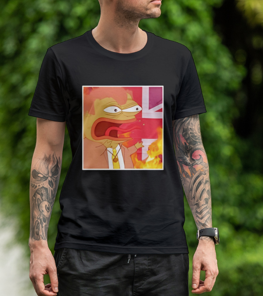 Frog Meme Flaming UK Flag Reaction T-Shirt