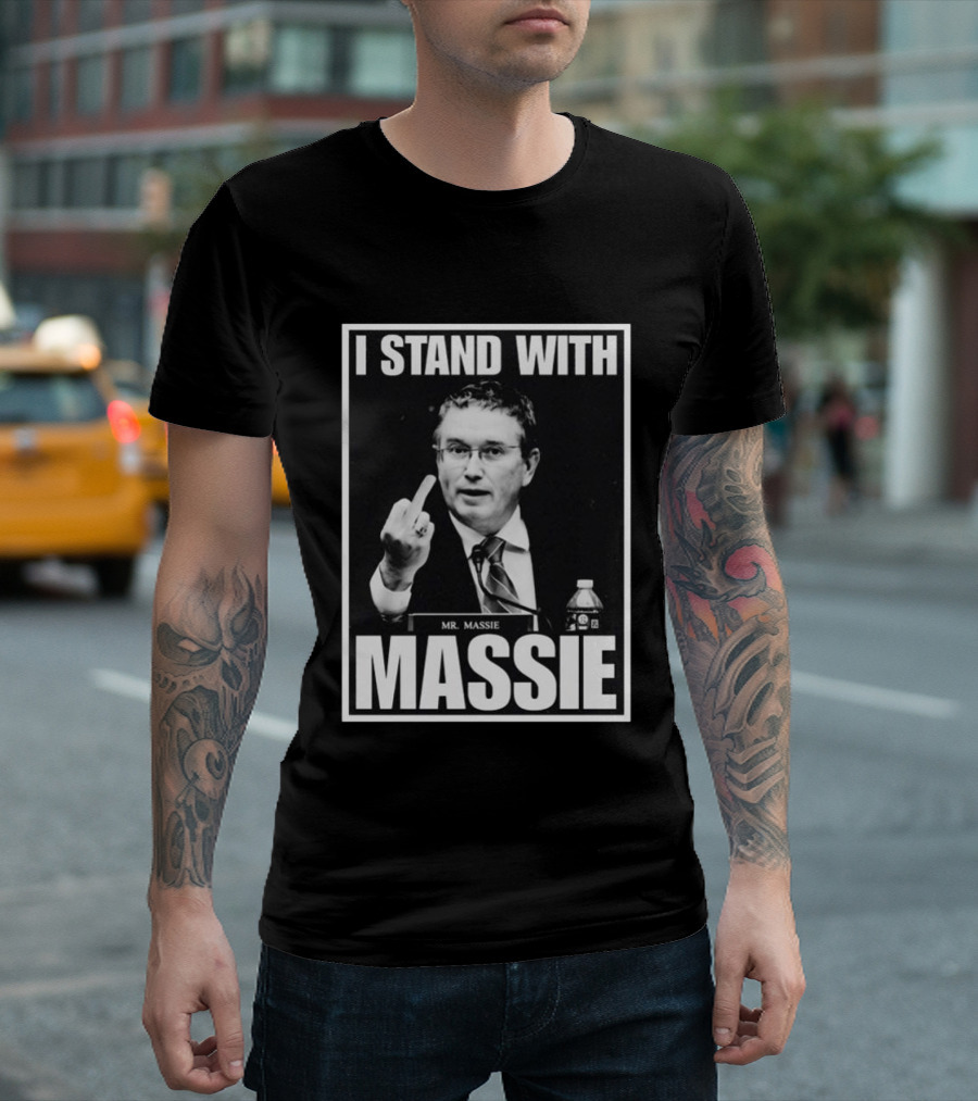 I Stand With Mr. Massie White Bold Text Black T-Shirt