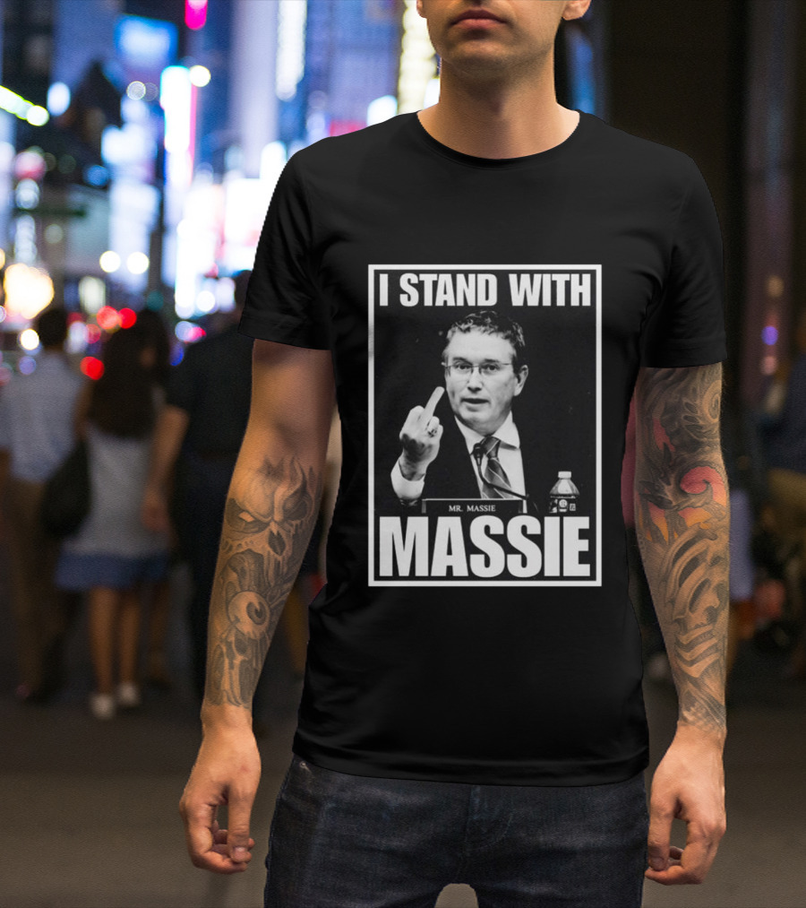 I Stand With Mr. Massie White Bold Text Black T-Shirt