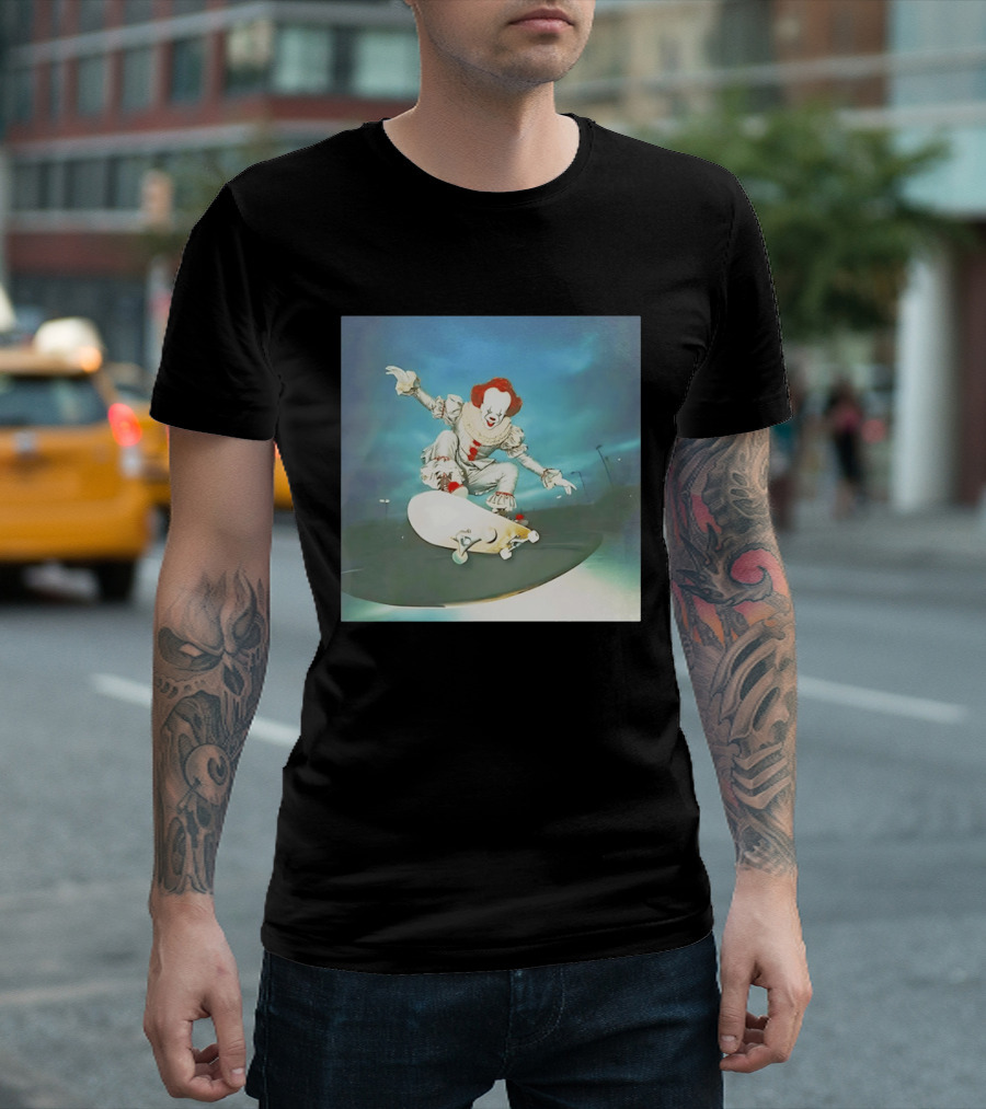 Pennywise Skateboard Night Scene Iconic Clown Performing Skateboarding Trick T-Shirt