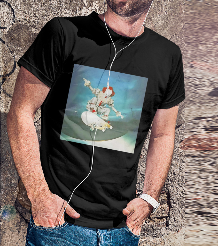 Pennywise Skateboard Night Scene Iconic Clown Performing Skateboarding Trick T-Shirt