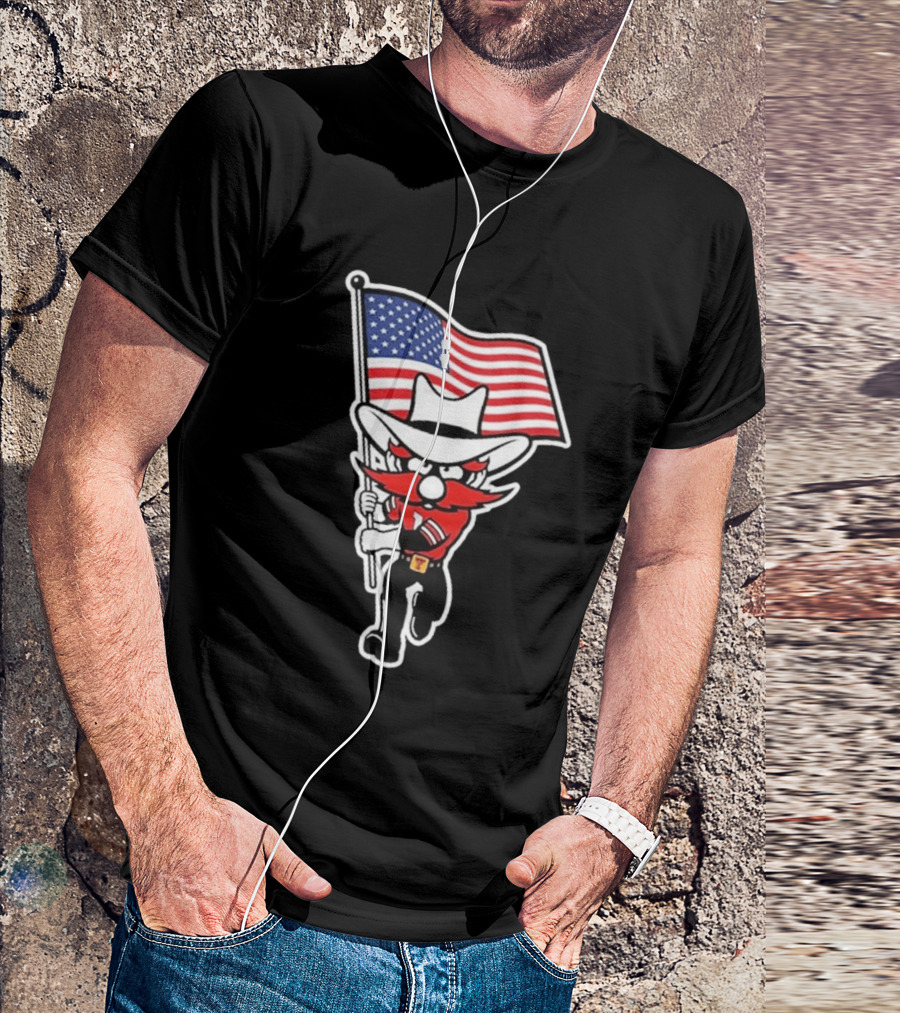 Raider Red American Flag Cowboy Cartoon Running T-Shirt