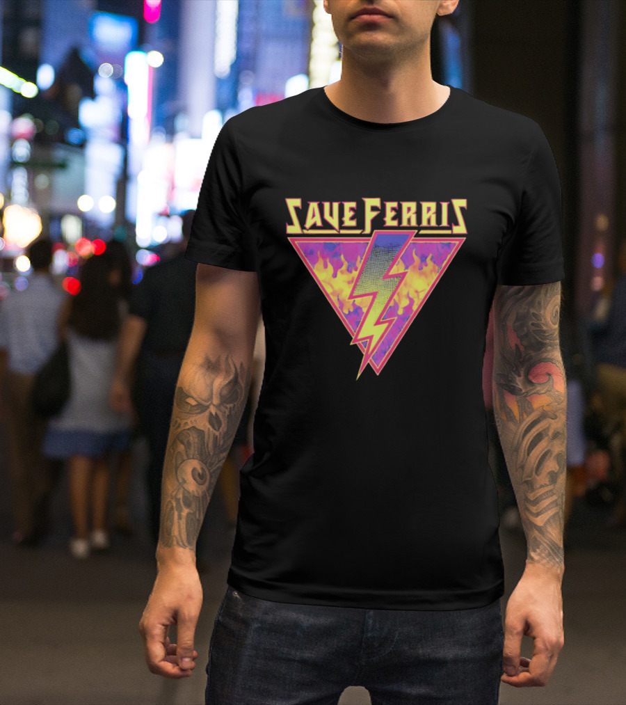 Save Ferris Lightning Bolt Retro 80s Flames T-Shirt