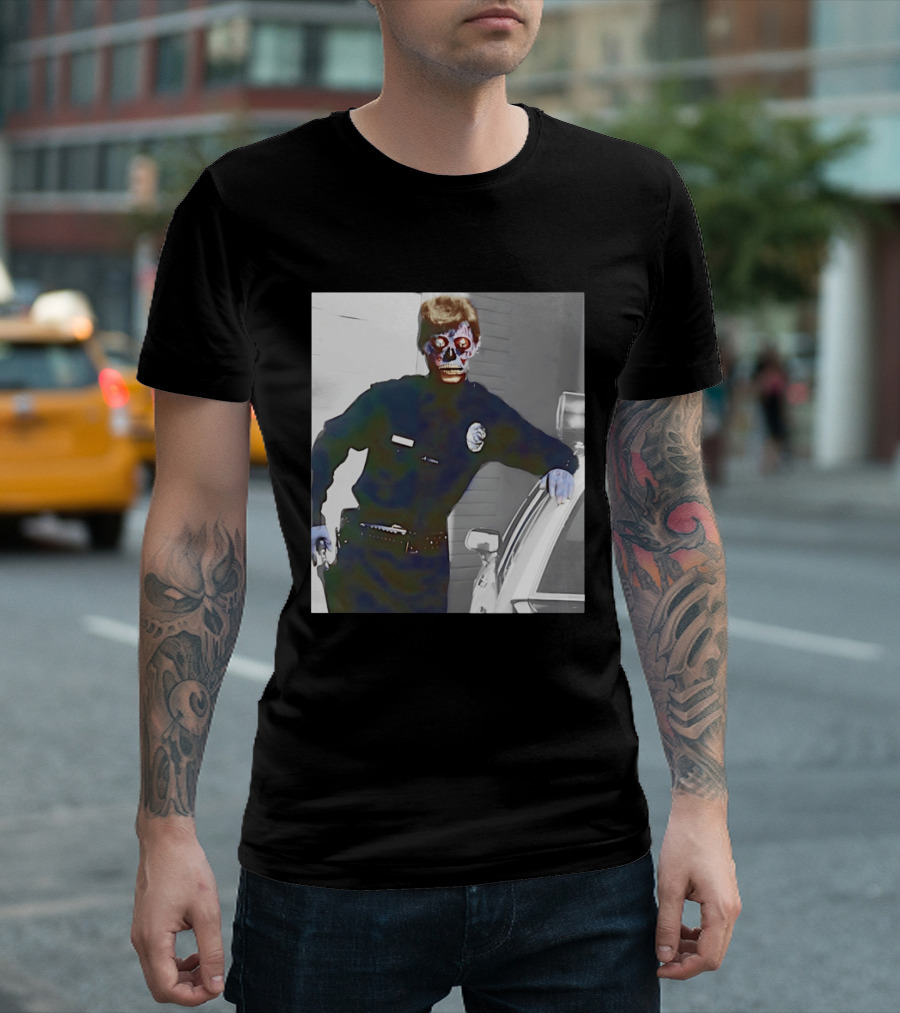 Skeleton Alien Cop They Live 80s Movie Police T-Shirt