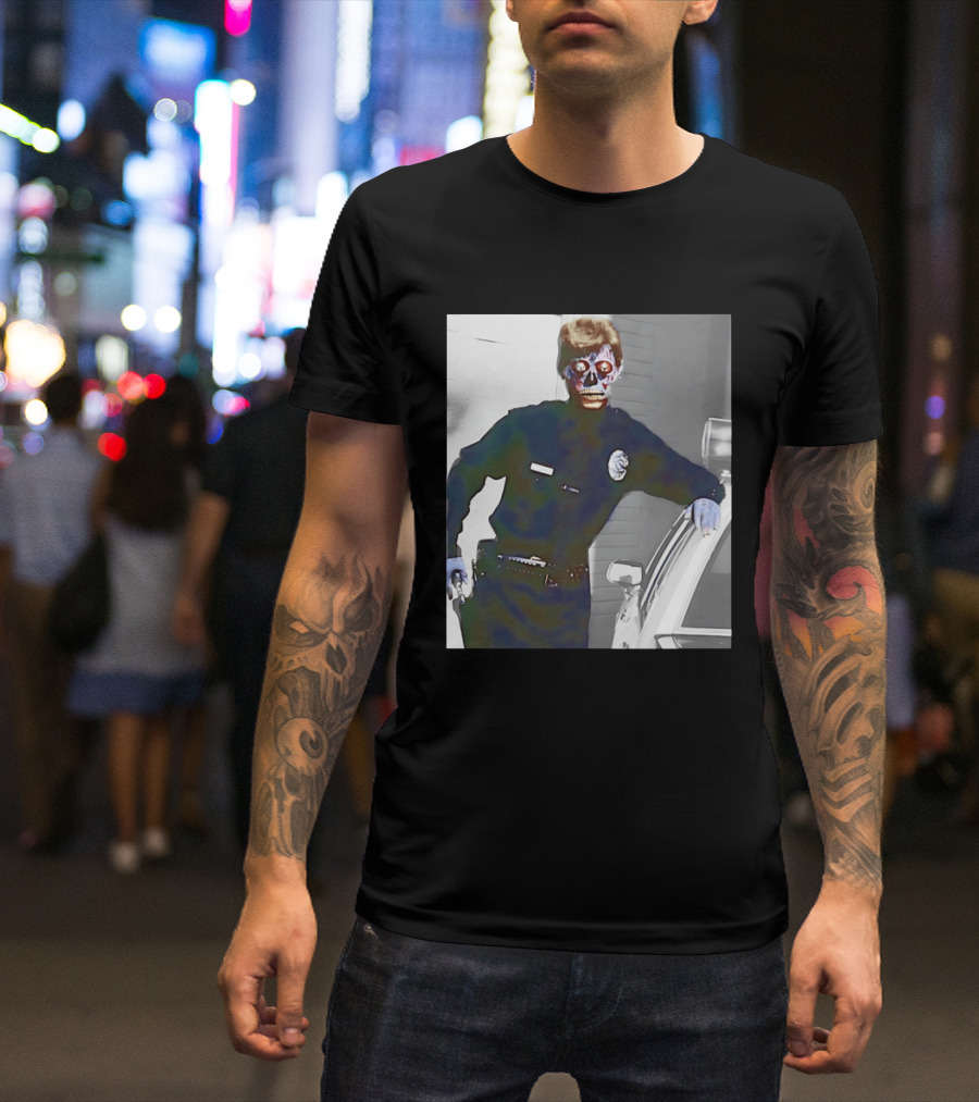 Skeleton Alien Cop They Live 80s Movie Police T-Shirt