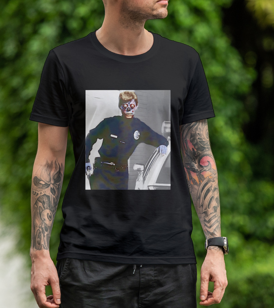 Skeleton Alien Cop They Live 80s Movie Police T-Shirt