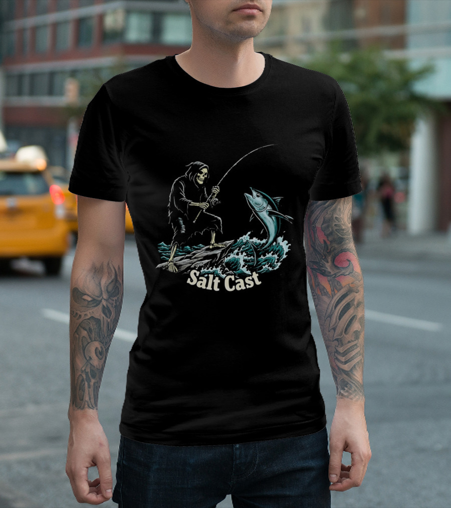 The Grim Reaper Fishing For Tuna On Sea Salt Cast T-Shirt