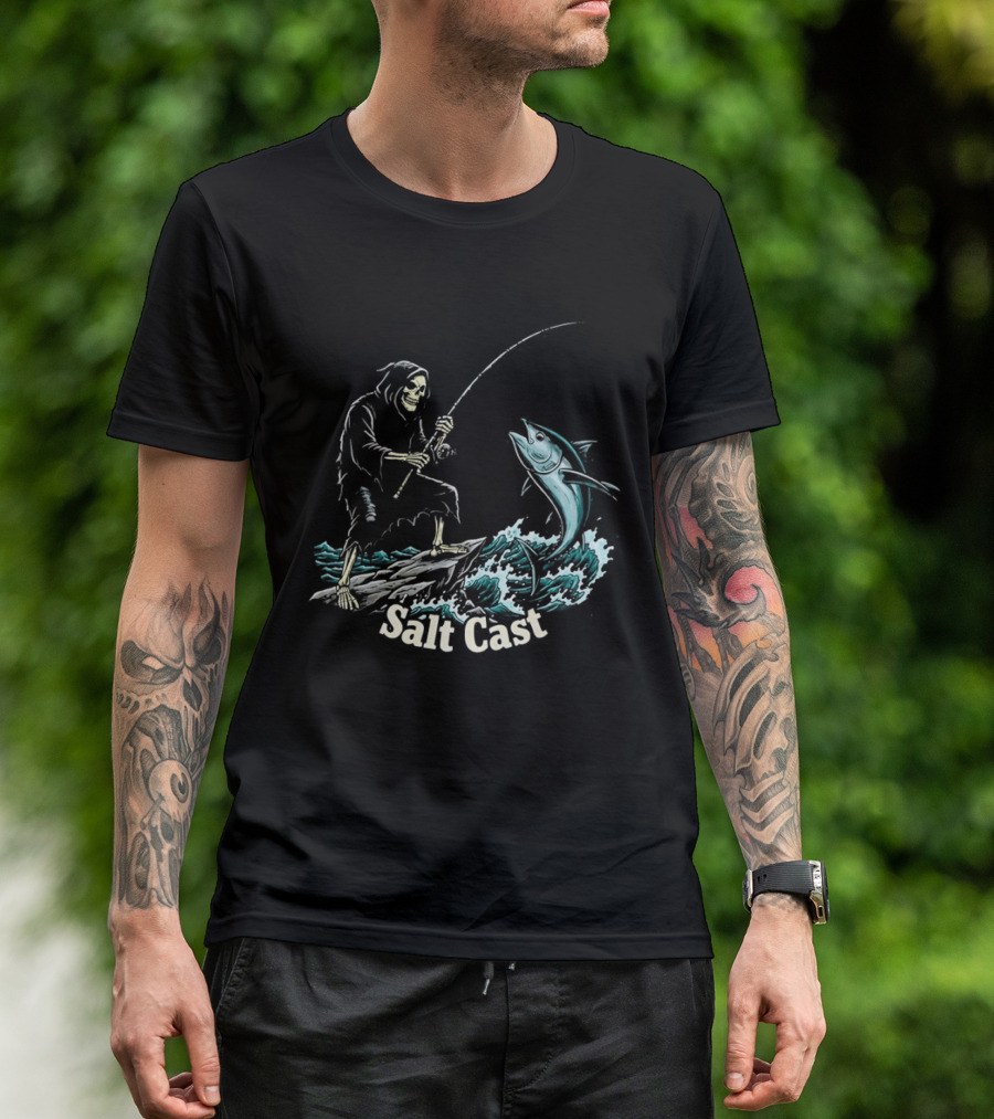 The Grim Reaper Fishing For Tuna On Sea Salt Cast T-Shirt