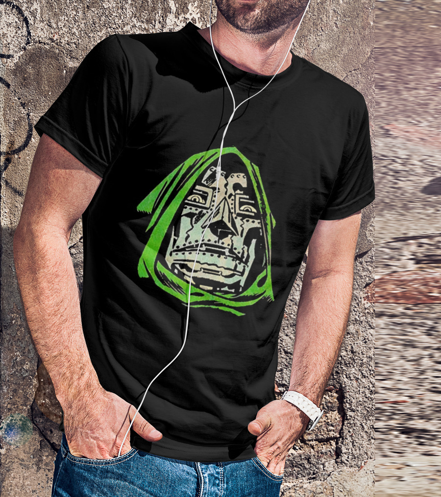 Victor Von Doom Dr Doom Comic Face Drawing Green Hood T-Shirt