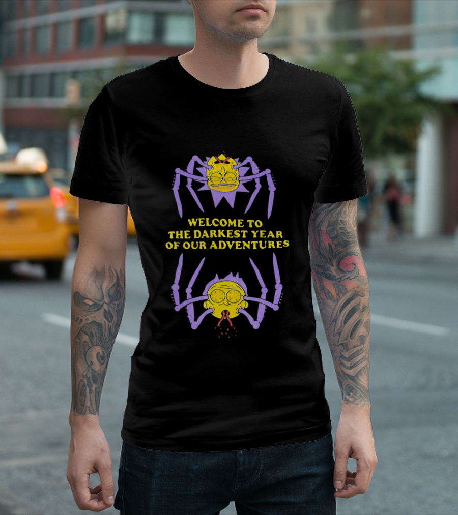 Welcome To The Darkest Year Of Our Adventures Purple And Yellow Cartoon Creatures T-Shirt