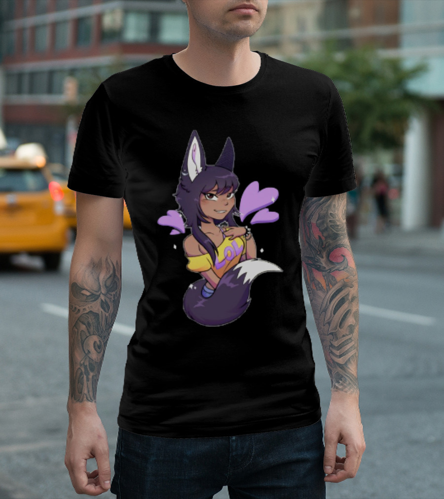 SaraWolf Wolf Girl Lover LOL Purple Hearts Playful Vibes T-Shirt
