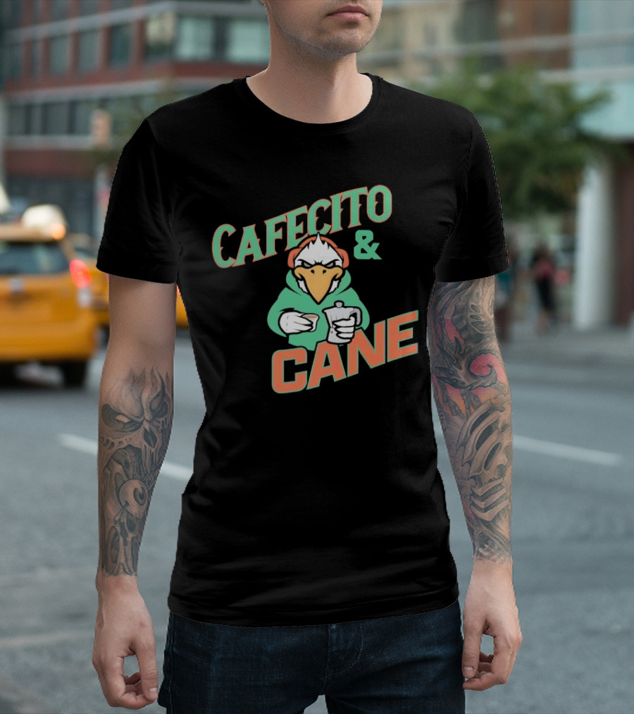 Cafecito And Cane Miami Hurricanes Mascot Holding Coffee Graphic T-Shirt