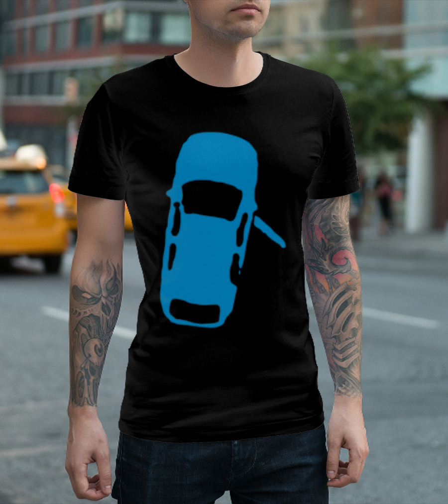 Door Ajar Blue Car Overhead Angle Vintage Style T-Shirt