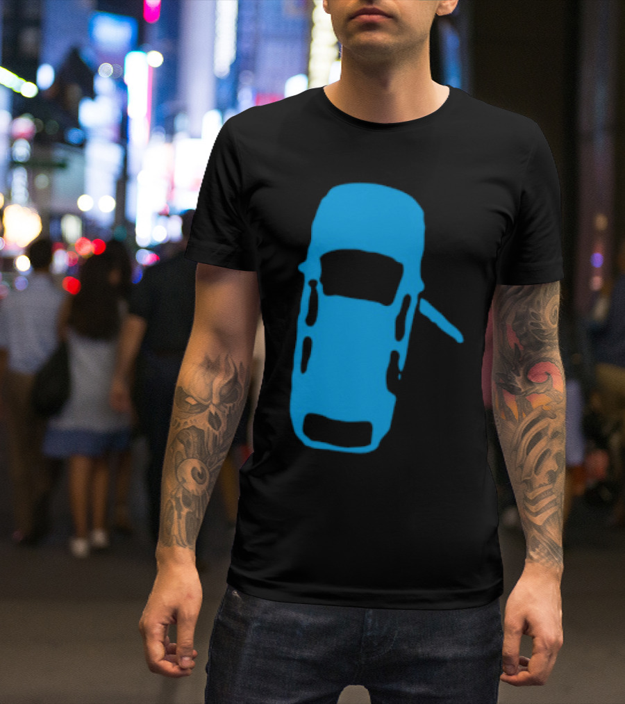 Door Ajar Blue Car Overhead Angle Vintage Style T-Shirt