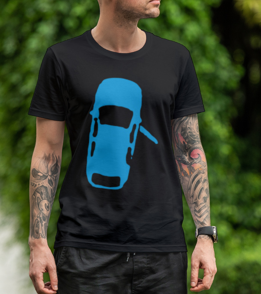 Door Ajar Blue Car Overhead Angle Vintage Style T-Shirt