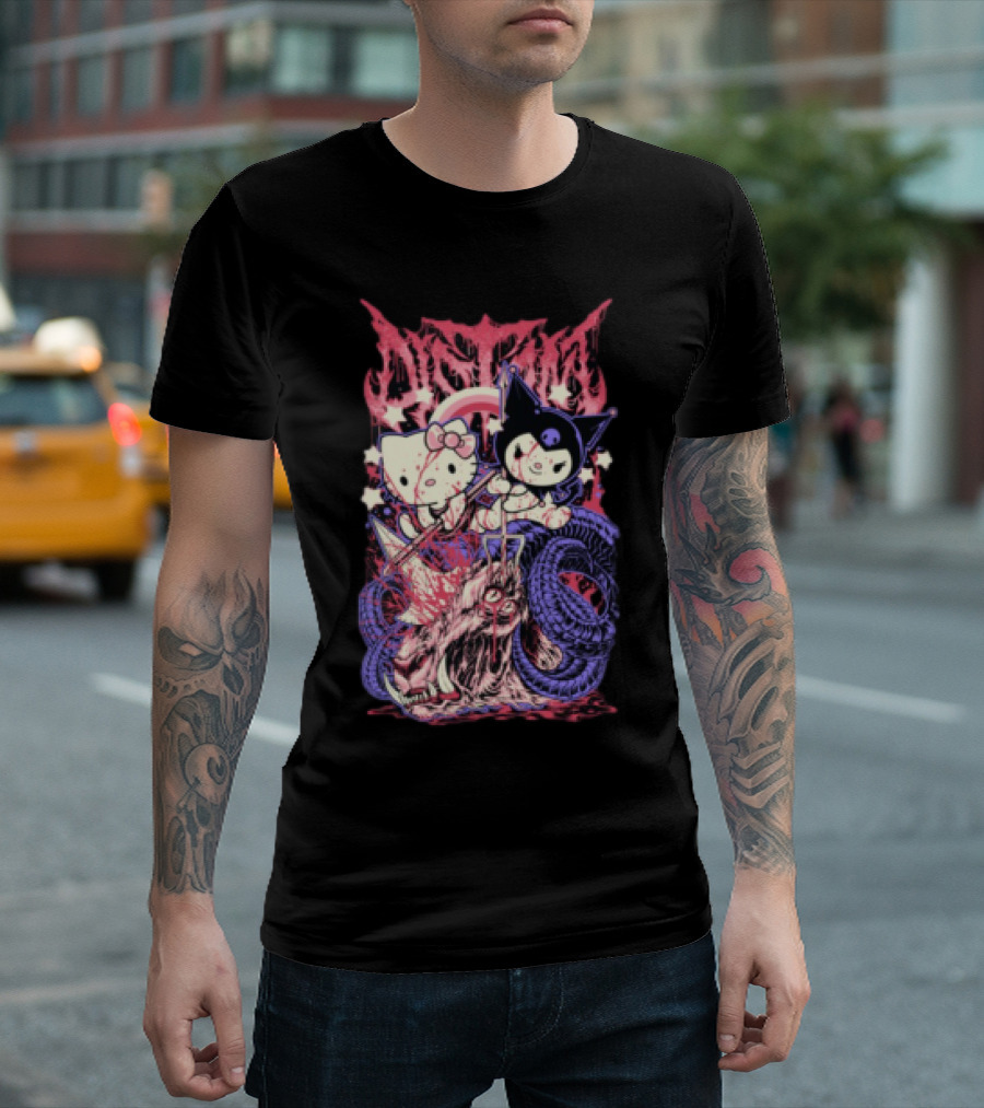 Distant Kitties New Hello Kuromi Gothic Horror Fusion T-Shirt