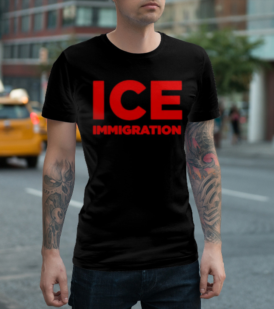 ICE Immigration Bold Red Block Lettering T-Shirt