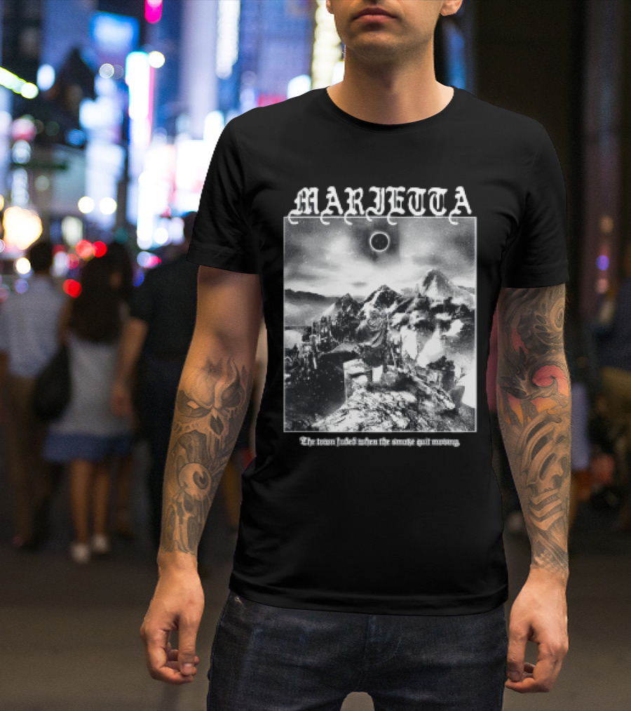 Marietta The Town Faded Eclipse Over Mountains And Town T-Shirt