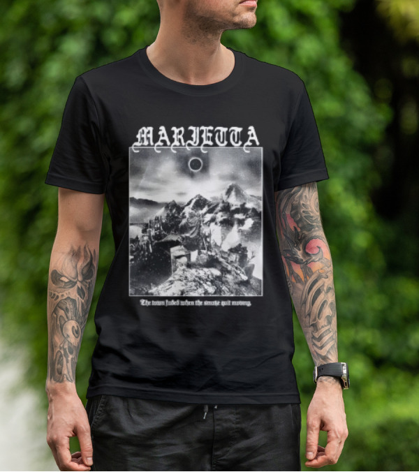 Marietta The Town Faded Eclipse Over Mountains And Town T-Shirt